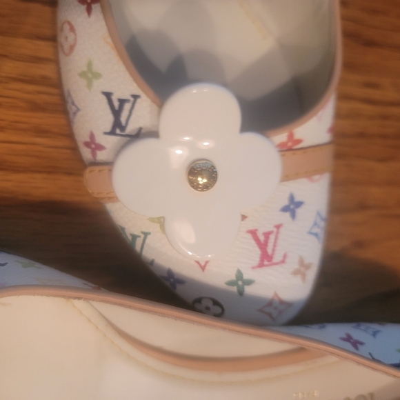 Louis Vuitton White Multi Color Monogram Logo Leather Flats Loafers Shoes - Picture 3 of 13